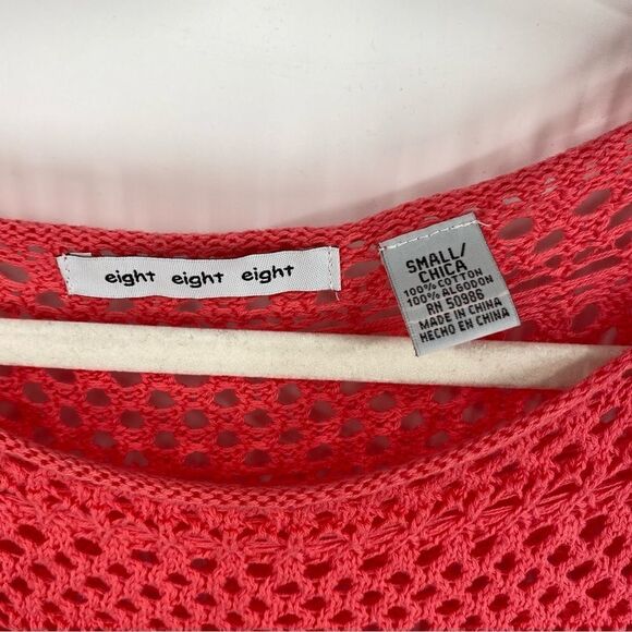 Eight Eight Eight Women’s Eyelet Crochet 3/4 Sleeve Pink Sweater size S - Picture 2 of 3